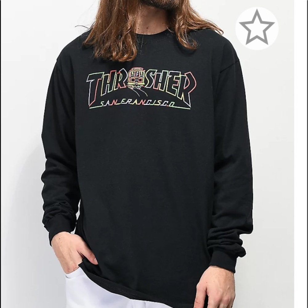 thrasher black long sleeve rainbow cable car SF